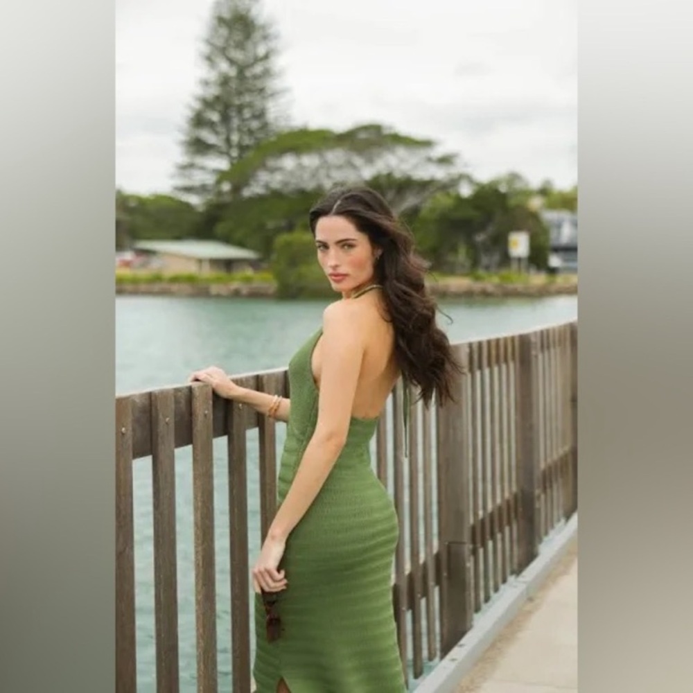 Revolve Finders Keepers Iggy Knit Long Maxi Dress Fern Green Size xl / 10 - Picture 2 of 11